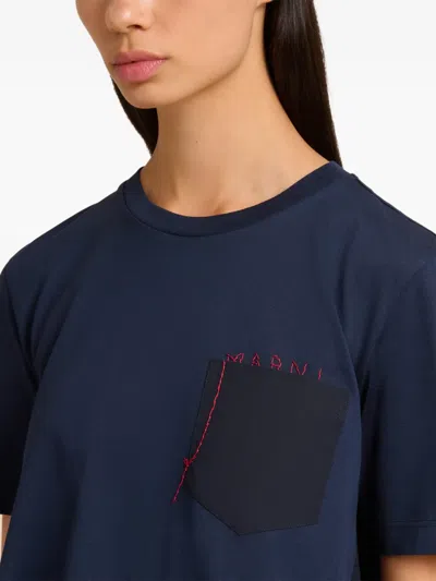Marni Poplin-pocket Logo T-shirt In Blue