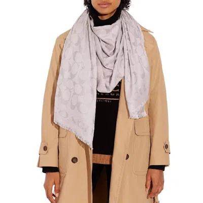 Coach Signature C Border Grey Silk Mix Stole Scarf In Pink