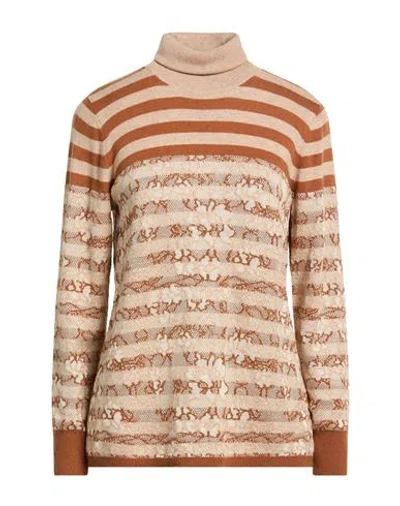 Diana Gallesi Woman Turtleneck Beige Size Xxl Polyamide, Wool, Viscose, Acrylic In Brown