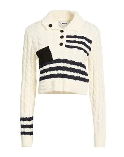 Msgm Woman Sweater White Size L Cotton In Neutral