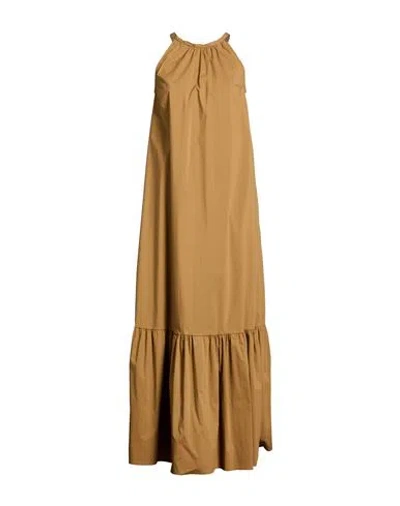 King Kong Woman Maxi Dress Camel Size M Cotton, Polyamide, Elastane In Brown
