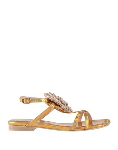 Ras Woman Sandals Gold Size 8 Leather In Brown