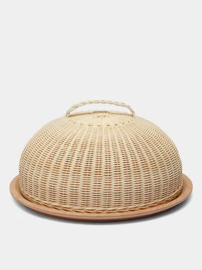 Mila Maurizi Calla Handwoven Wicker And Wood Domed Cheese Plate In Brown