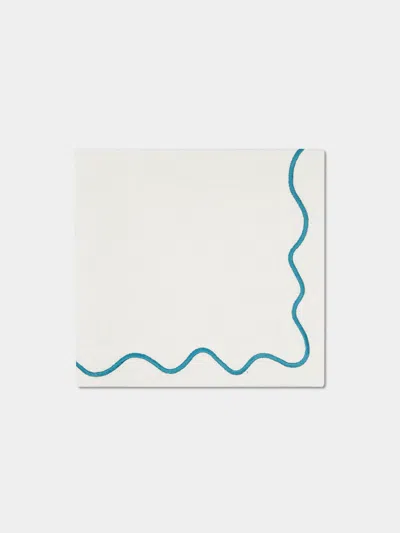 The Table Love The Squiggle Hand-embroidered Linen Napkins (set Of 4) In White