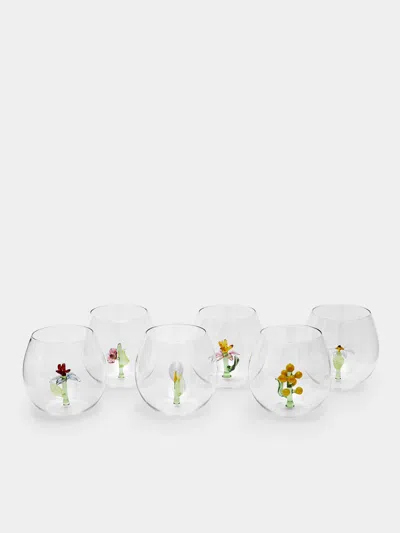 Casarialto Flower Power Hand-blown Murano Glass Tumblers (set Of 6) In Transparent