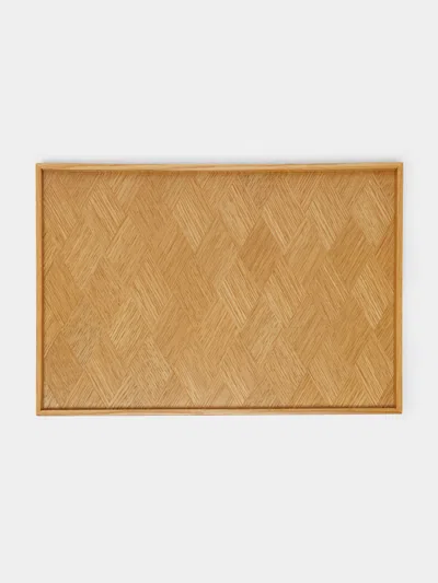 Mori Kougei Herringbone Japanese Oak Tray (14.5in/36.5cm) In Brown