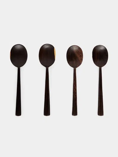 Qäsa Qäsa Carvers In The Groove Hand-carved Blackwood Large Serving Spoons (set Of 4 Pieces) In Multi