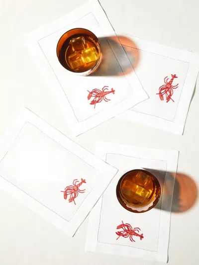 Loretta Caponi Lobster Hand-embroidered Linen Cocktail Napkins (set Of 6) In Multi