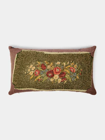 By Walid 19th-century Wool And Linen Needlepoint Cushion (46in/1.2m) In Multi
