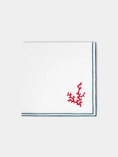 La Gallina Matta Coral Embroidered Linen Napkins (set Of 4) In White