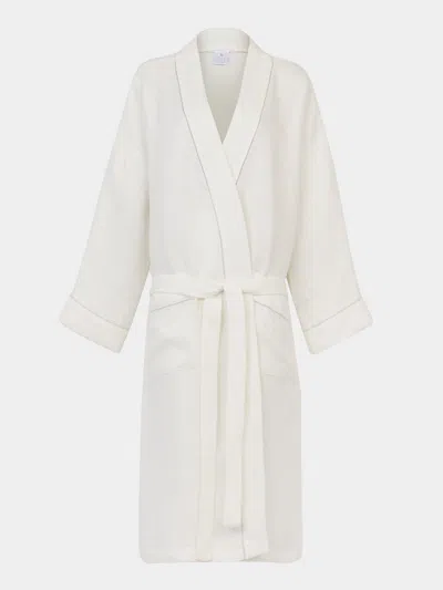 Volga Linen Liège Hem-stitch Linen Robe Size: S In White