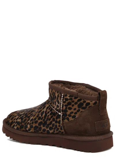 Ugg Classic Ultra Mini Calf-hair Ankle Boots In Brown
