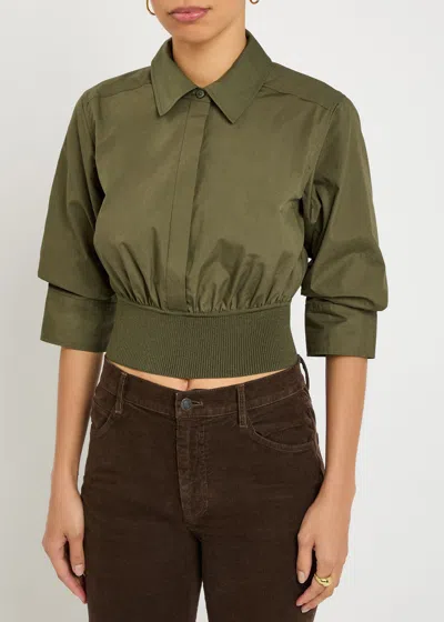 Simkhai Jonathan  Stiles Cotton-poplin Cropped Shirt In Green