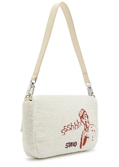 Staud Timmy Embroidered Beaded Shoulder Bag In White