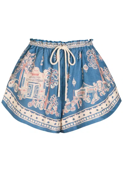 Alemais Acacia Printed Mid-rise Shorts In Blue