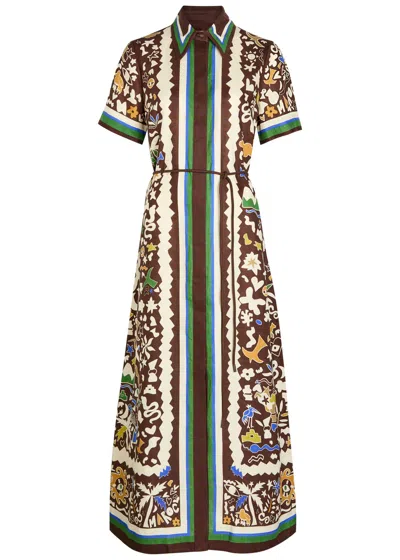 Alemais Maroc Linen Short-sleeve Maxi Shirt Dress In Multi