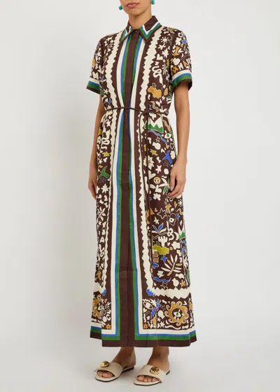 Alemais Maroc Linen Short-sleeve Maxi Shirt Dress In Multi