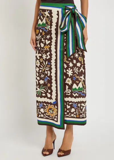 Alemais Maroc Printed Linen Midi Wrap Skirt In Multi