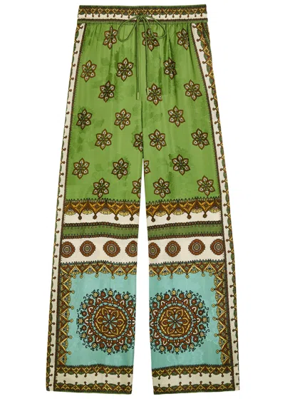 Alemais Contina Printed Jacquard Wide-leg Pants In Green