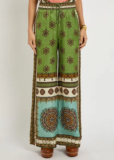 Alemais Contina Printed Jacquard Wide-leg Pants In Green