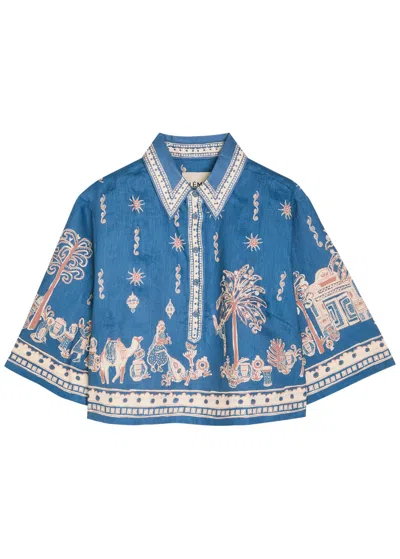 Alemais Acacia Cropped Printed Linen Shirt In Multi