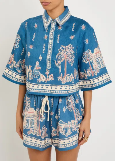 Alemais Acacia Cropped Printed Linen Shirt In Multi