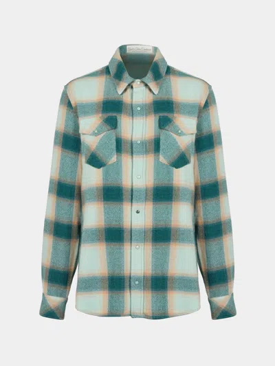 God's True Cashmere Shadow Plaid Cashmere Shirt With Emerald In Green