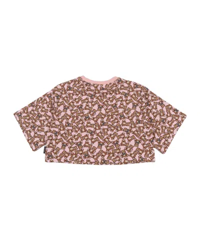 Moschino Kids All-over Printed Cropped T-shirt In Pink