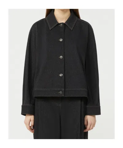 Max Mara Oversized Cropped Denim-effect T-shirt Jacket In Gray