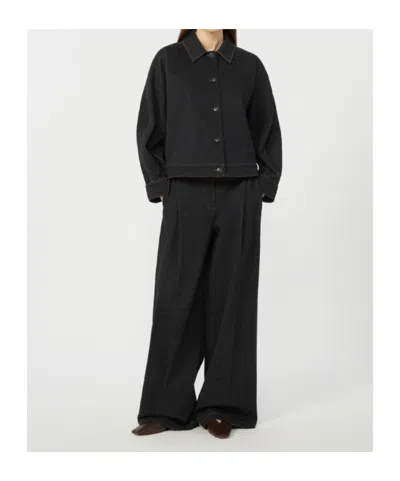 Max Mara Oversized Cropped Denim-effect T-shirt Jacket In Gray