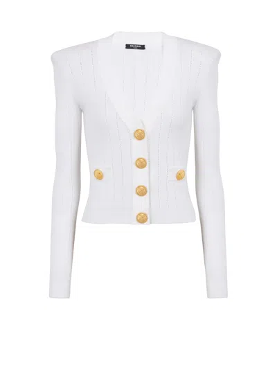 Balmain Logo Buttons Cardigan Sweaters And Cardigans White In White