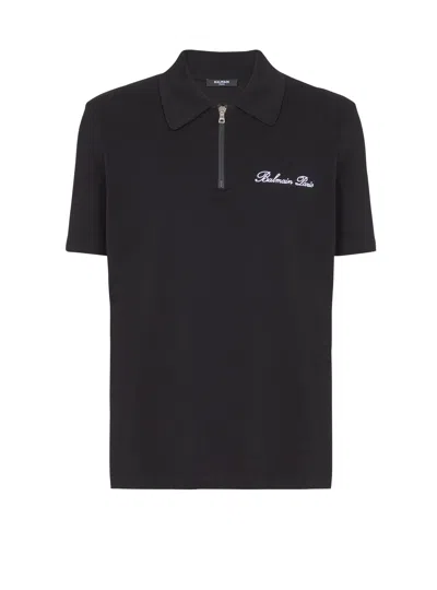 Balmain Short-sleeved Polo Shirt With Embroidery In Black