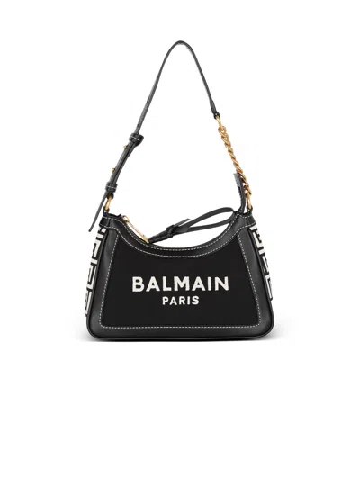 Balmain B-army Handbag In Monogrammed Canvas And Leather In Black