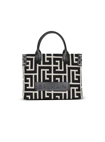 Balmain B-army Monogrammed Jacquard And Leather Tote Bag In Black