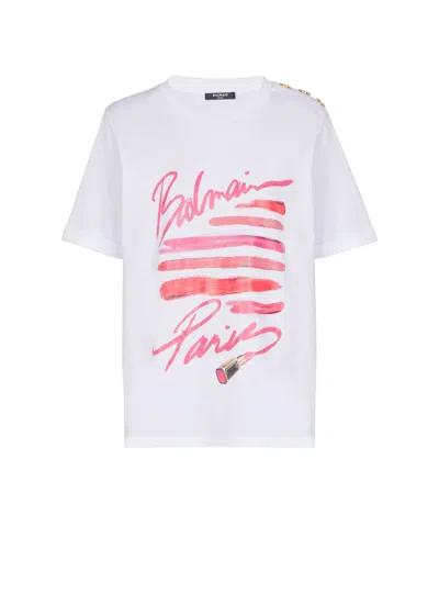 Balmain Crew Neck Top Short Sleeves In White