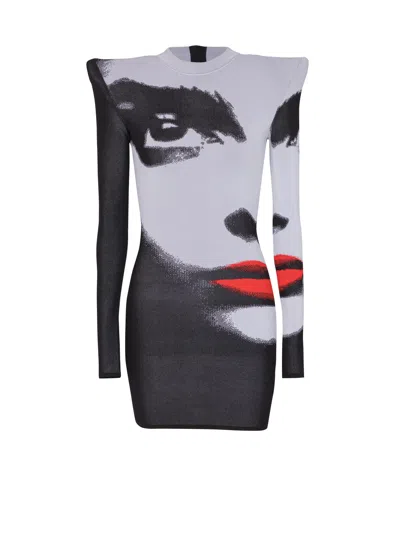 Balmain Jacquard Knit Dress With Face Motif In White