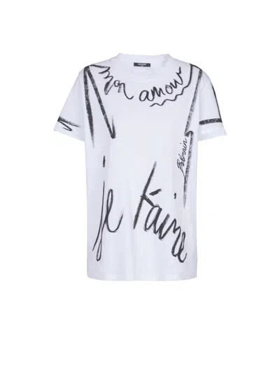 Balmain Sl Writing Printed T-shirt In White