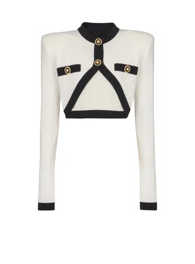 Balmain Knit Jumper With Faux Cardigan Design In White