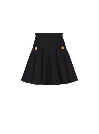 Balmain Flared Knit Skirt With Sparkly Stripes In Black