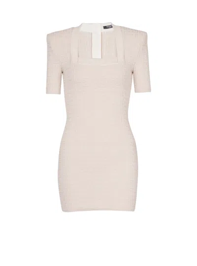 Balmain Pb Labyrinth Knit Dress In Neutral