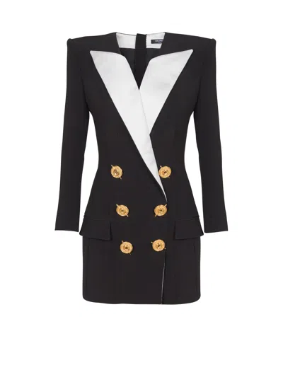 Balmain Two-tone Crepe Mini Blazer Dress In Black
