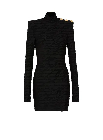 Balmain High Neck Body-con Mini Dress With Shoulder Buttons In Black