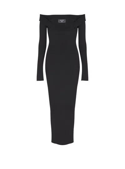 Balmain Double Collar Knit Zipped Midi Dress In Black