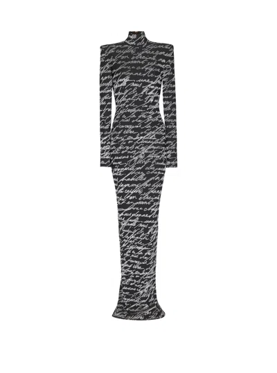 Balmain Long "love Letter" Jacquard Knit Dress In Multi