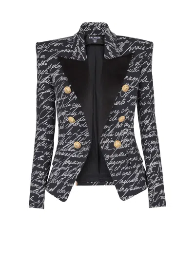 Balmain 6-button Jacket With "love Letter" Print In Black