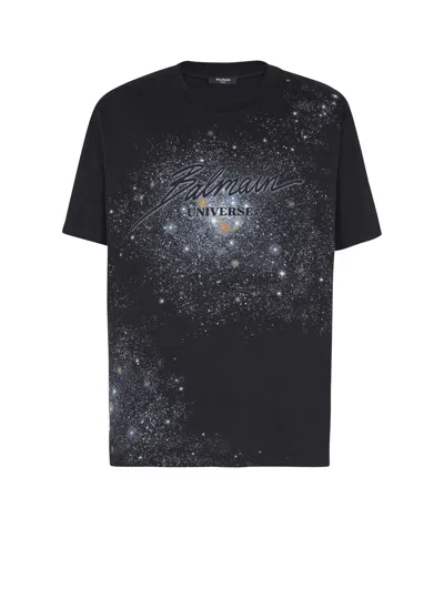 Balmain Universe Logo And Stars T-shirt In Black