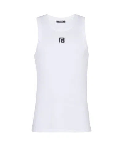 Balmain Pb Embroidered Tank Top In White