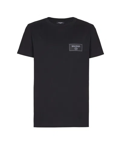Balmain Couture Label Round Neck Slim Fit T-shirt In Black