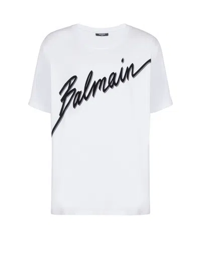 Balmain Men White Crewneck T-shirt With Maxi Logo Lettering On The Front In Cotton Man