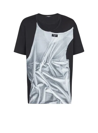 Balmain T-shirt With Tank Top Print In Black